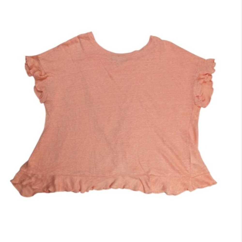 Eri + Ali Top 100% Linen Ruffle Hem Feminine Flowy Vacation Oversized Sz XS